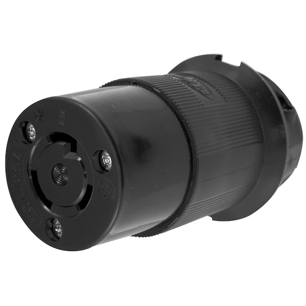 Locking Connector, L5-20R, 20 A, 125V AC, Single Phase, 2 Pole, Screw Terminals, Black